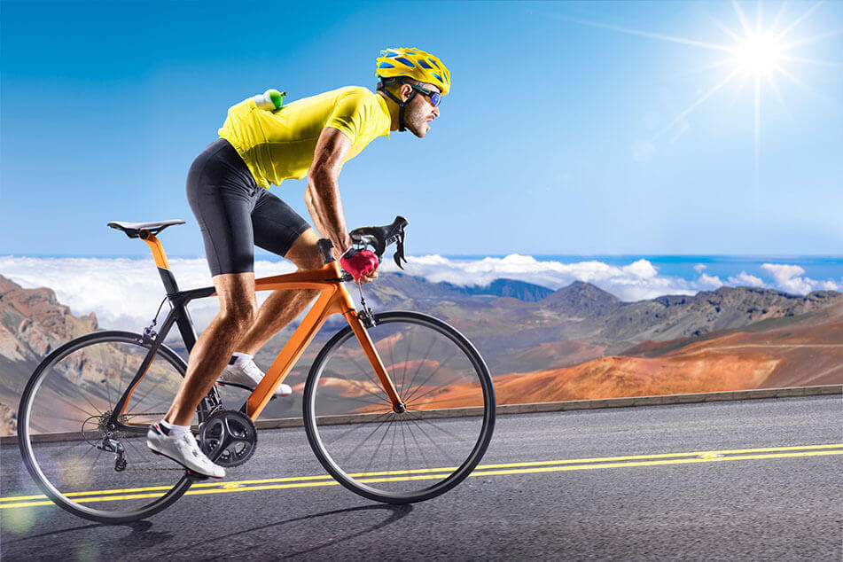 A cyclist on a road bike working on his endurance training